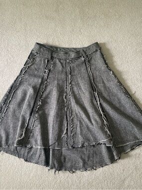 Y2k Women's Gray Frayed Panel Midi Skirt